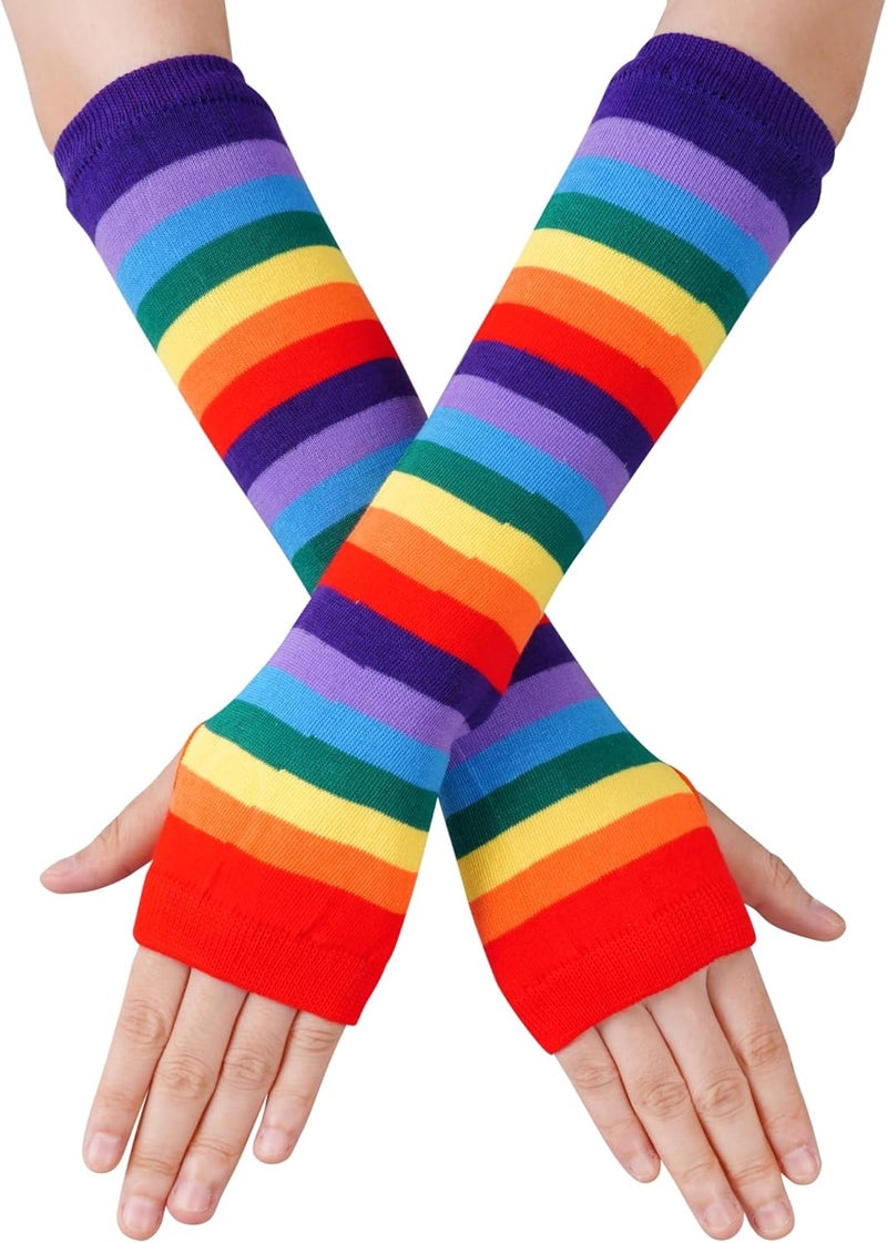 Nydotd Fingerless Long Sleeve Mittens Gloves Y2K Kawaii japanese harajuku Gothic Punk Knitted Striped Arm Warmer for Women - Image 1